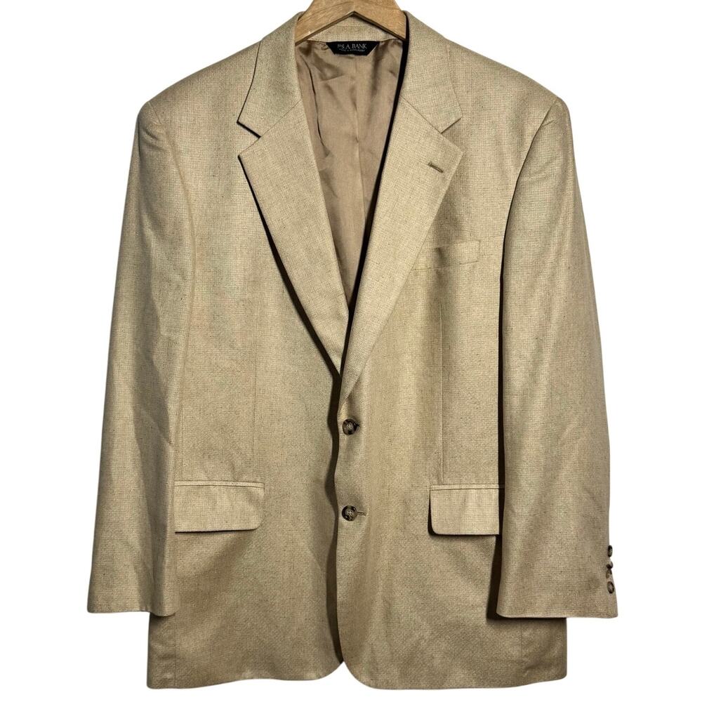 Jos A Bank 44R 100% Silk Sport Coat Beige Champagne Two Button Blazer Men Coast